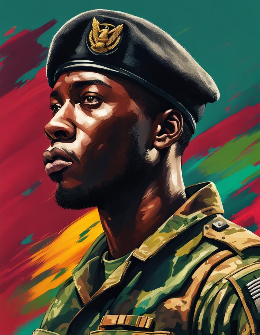 Handsome African Man in Military Uniform, Hyperrealistic Art