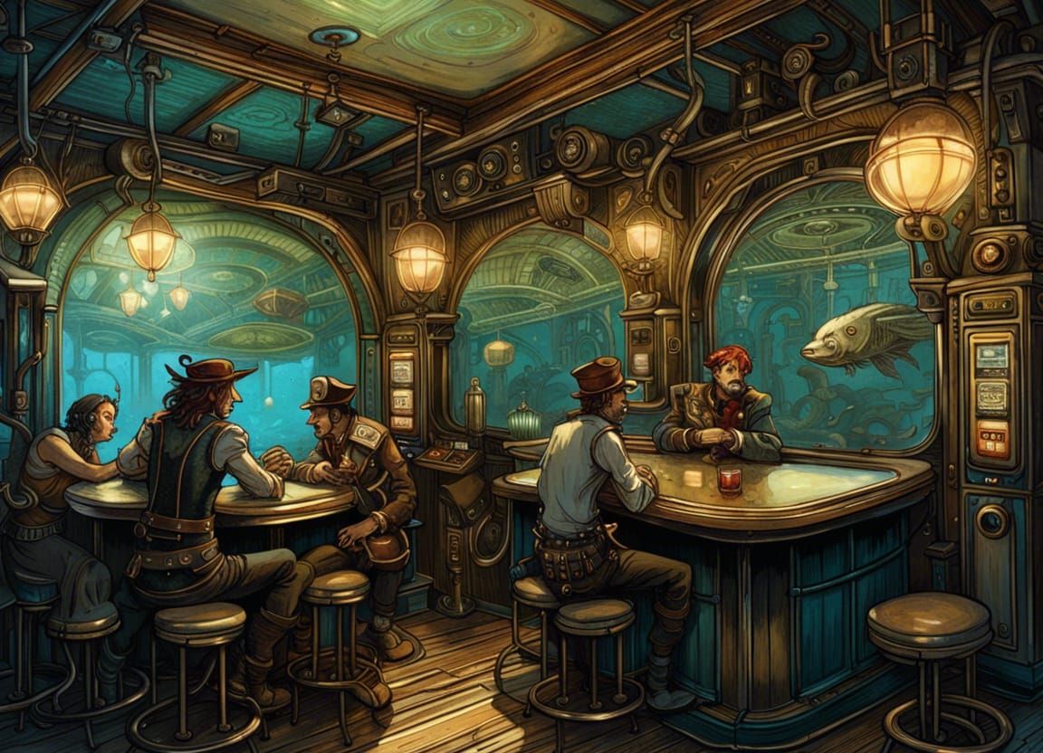 Steampunk Jukebox in Undersea Art Deco Cafe