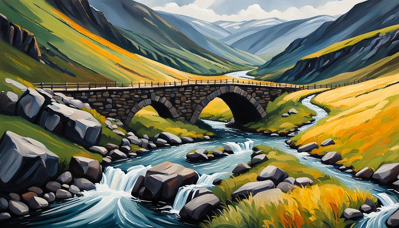 Gjallarbrú Bridge to Hel as Impasto Gouache Painting