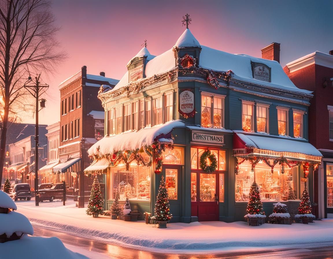 Small Town Christmas Winter Wonderland at Magic Hour