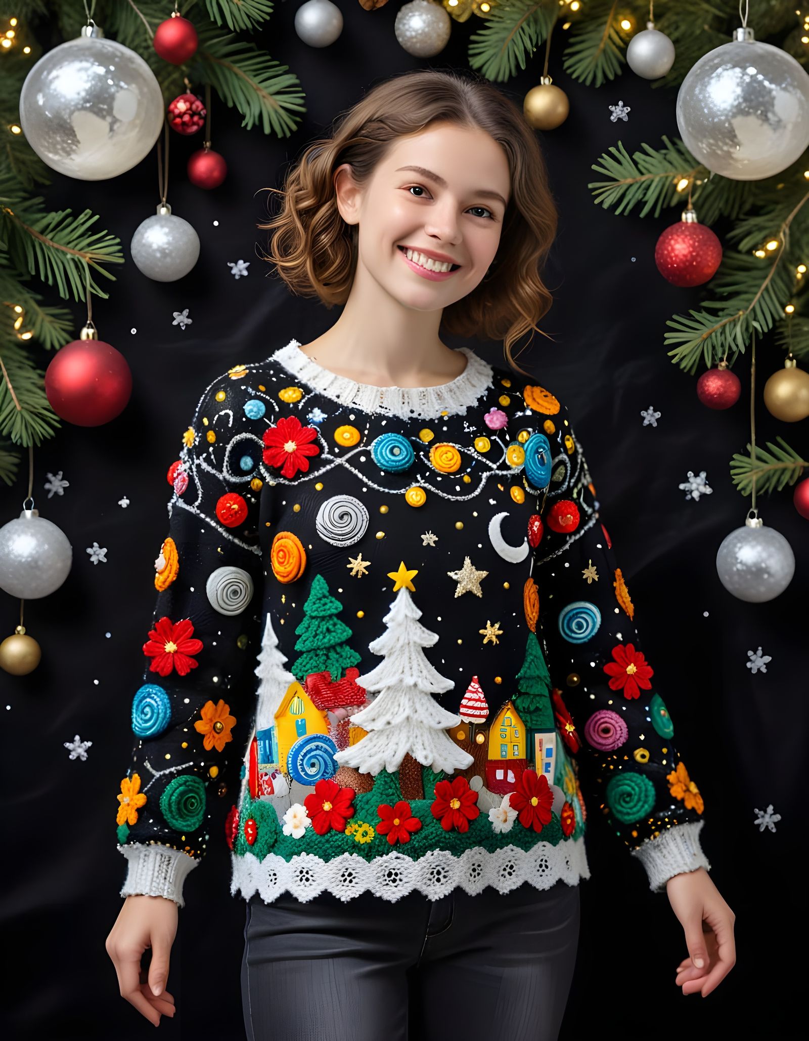 Klimt Crochet Ugly Sweater in Cosmic Forest