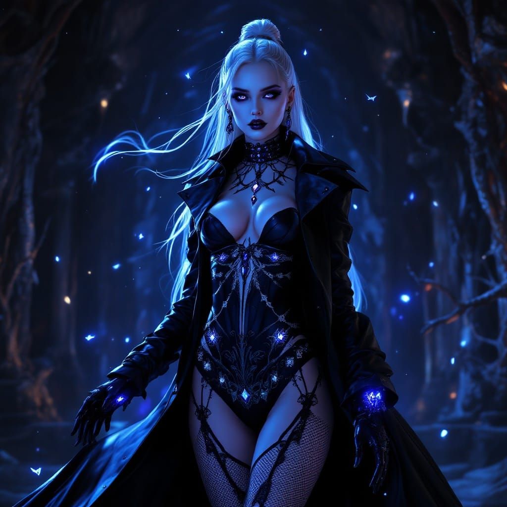 Goth Vampire Goddess Selene in Dark Mystic Regalia