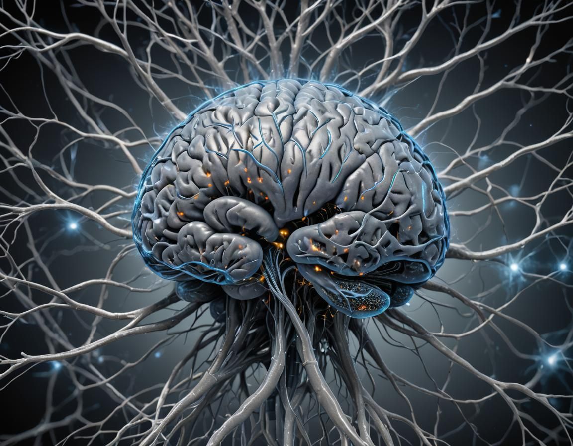 arafed image of a blue brain with a black background, dense ...