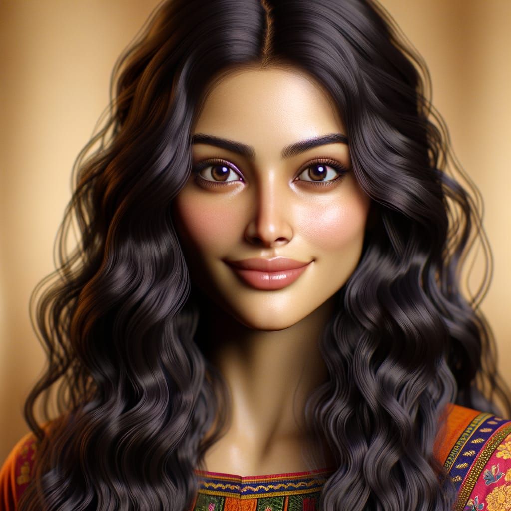 Realistic Portrait of a Radiant South Asian Woman in Traditi...