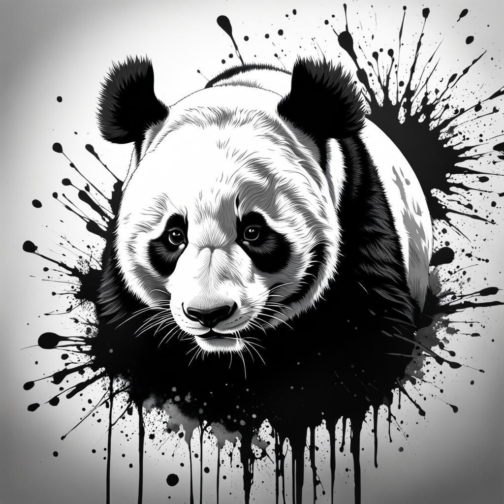 Splatter Art: Swirling Oriental Panda in Black and White