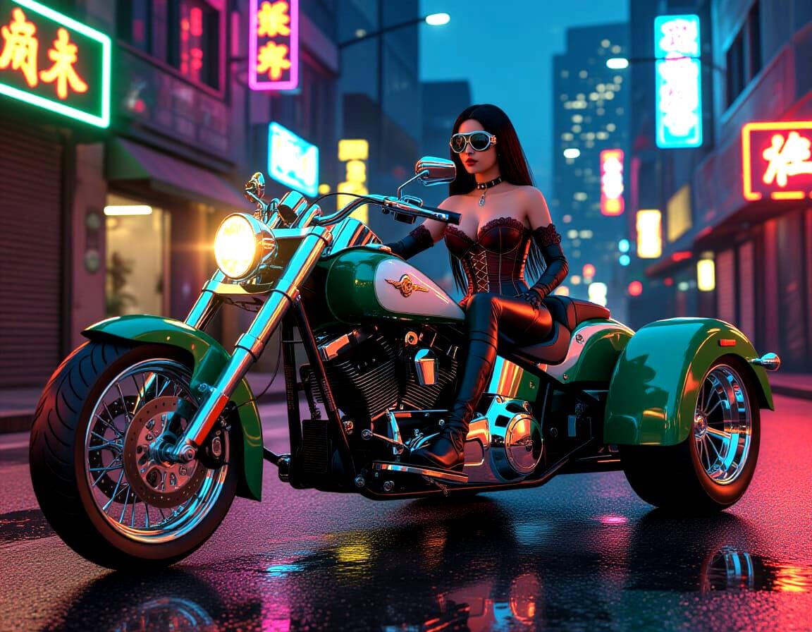 Fantasy Trike with V8 Engine in Neon City