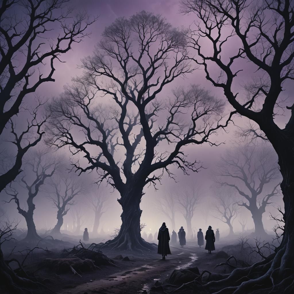 Ethereal Souls Wander a Desolate Dark Fantasy Landscape