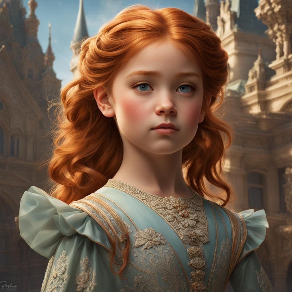 Ginger-Haired Girl in Formal Dress: Hyperdetailed Portrait