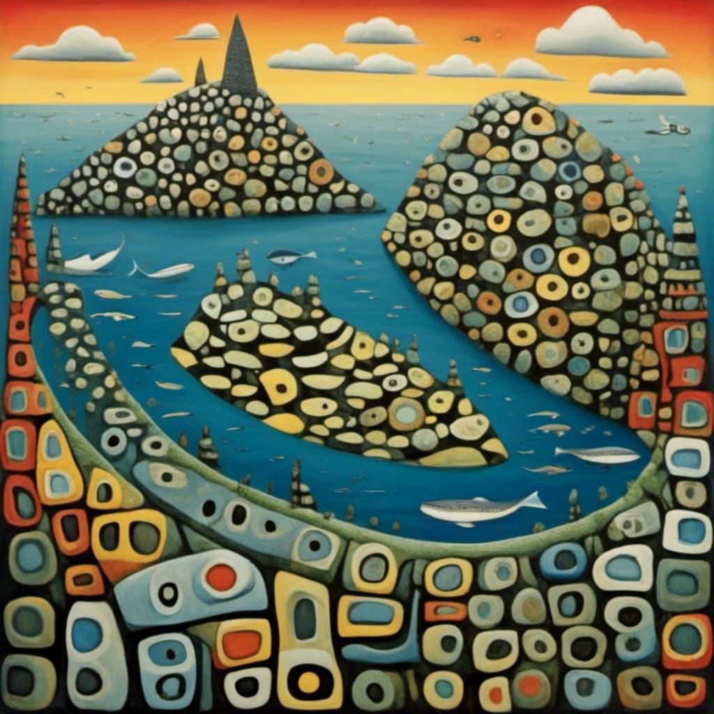 Hundertwasser Style Black Beach Landscape