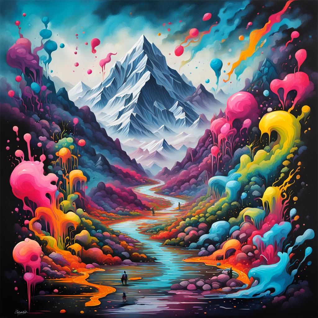 Colorful Mountain Spirit in Graffiti Art Style