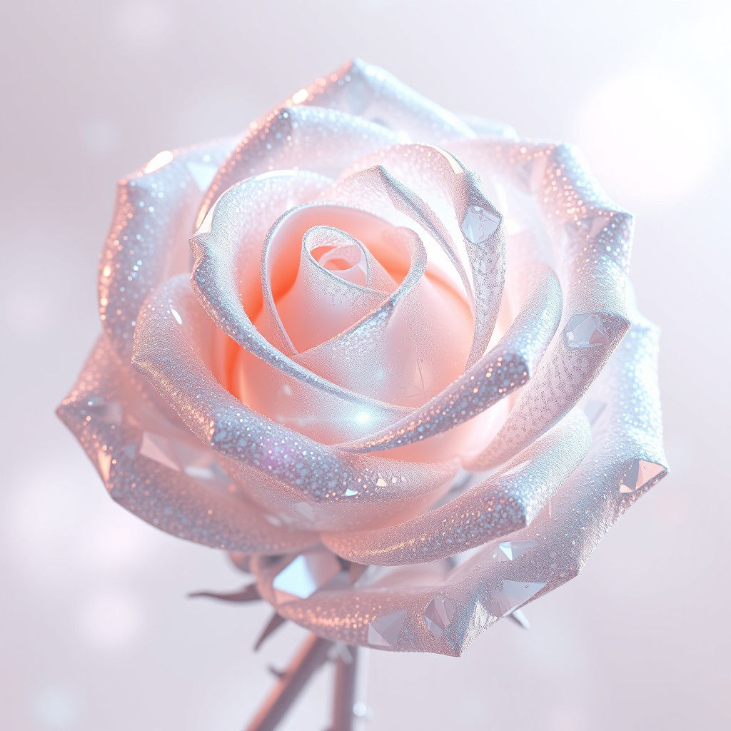 Glistening Crystal Rose in Anime-Inspired 3D Art