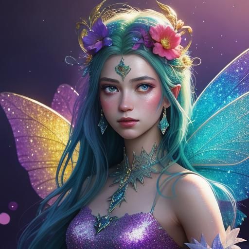 Hyperrealistic Fairy with Glitter in Splash Art Style