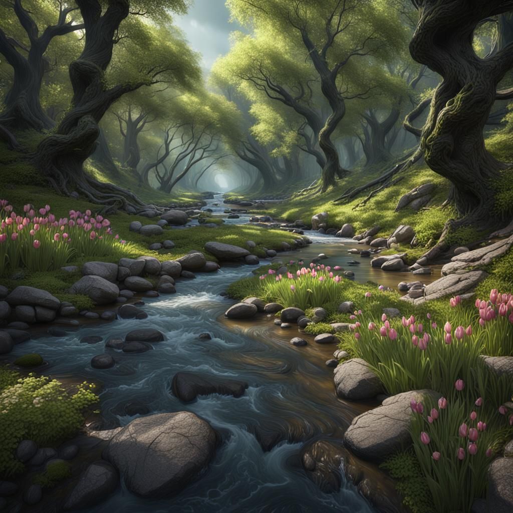 Spring Creek: Fantastical Matte Painting in Woods