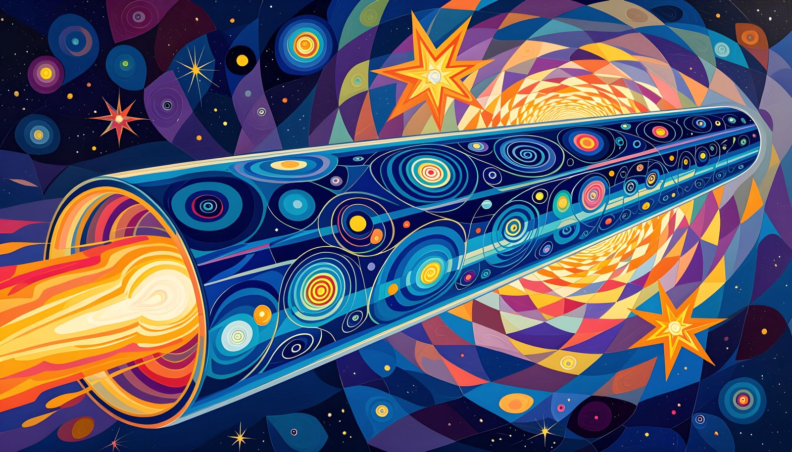 Metallic Cylinder Over Star Vortex: Impasto Oil Painting