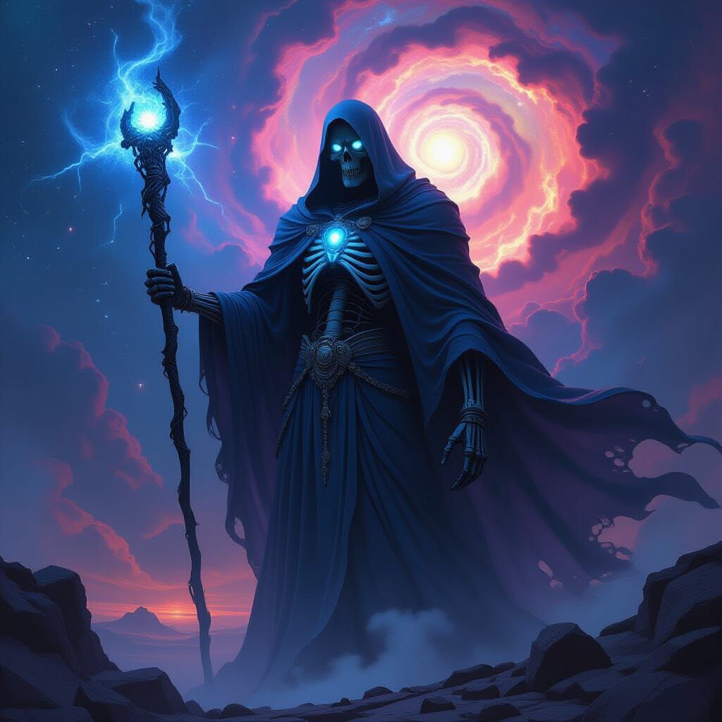 Cosmic Skeletal Titan in Galaxy, Digital Painting