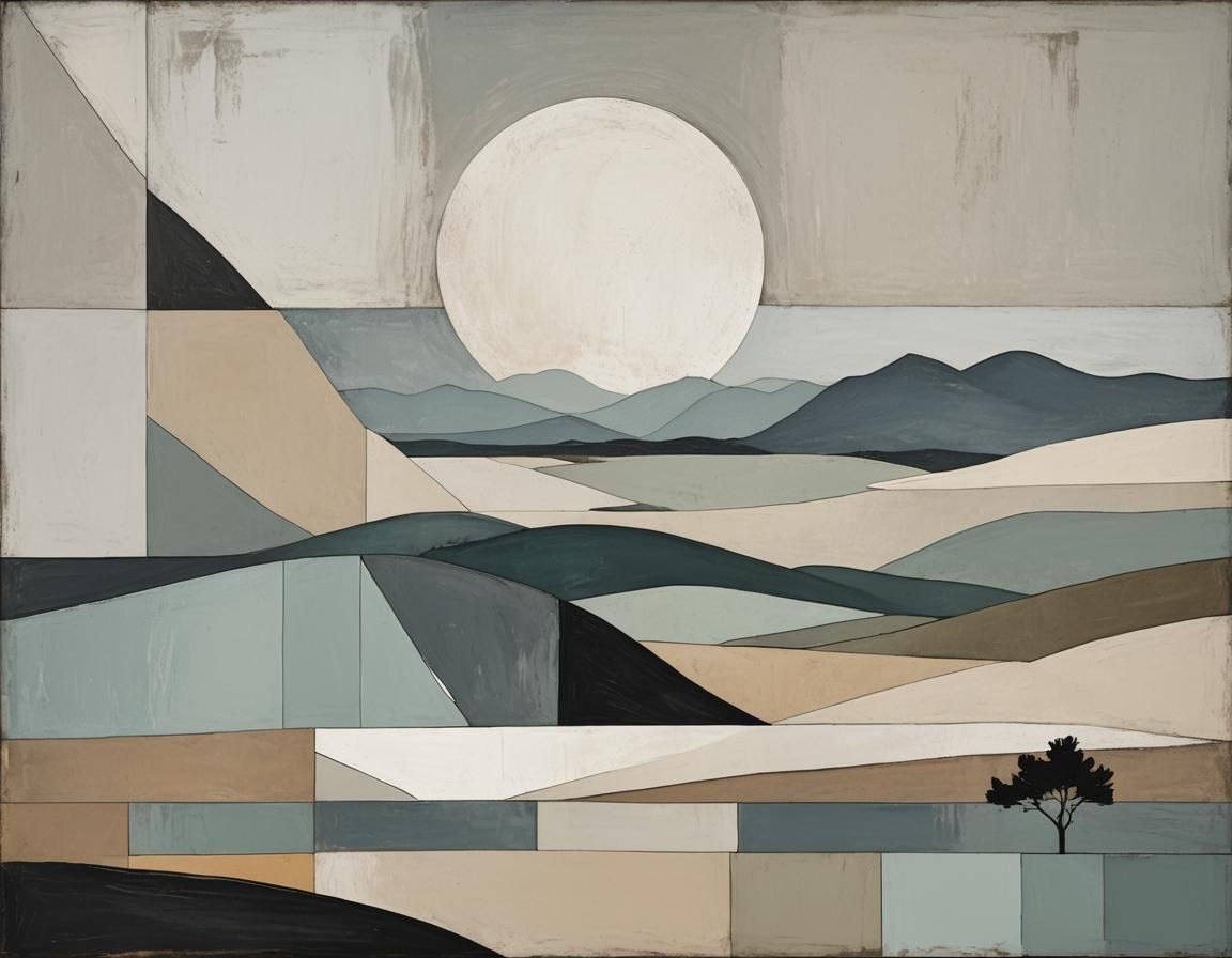 Minimalist Geometric Landscape in Muted Tones