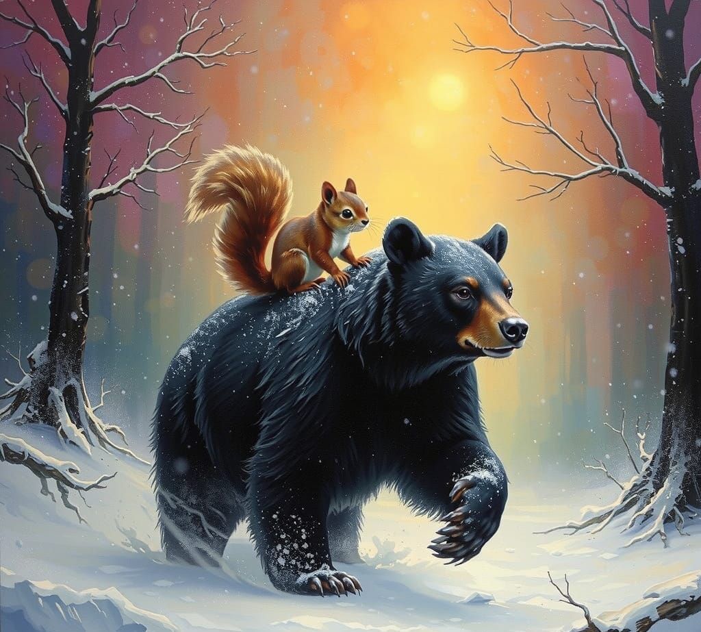 Whimsical Winter Scene in Muted Colors