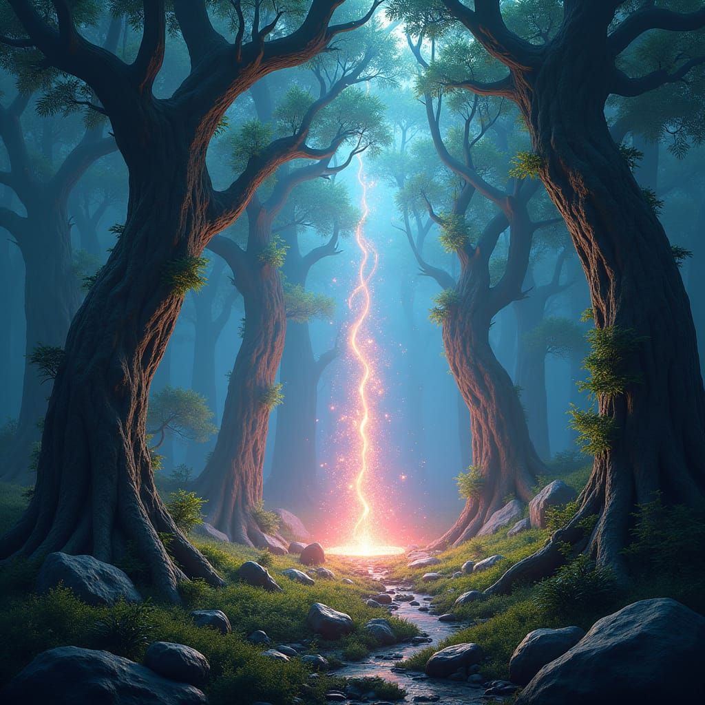 Ethereal Portal in Primeval Forest, Digital Painting