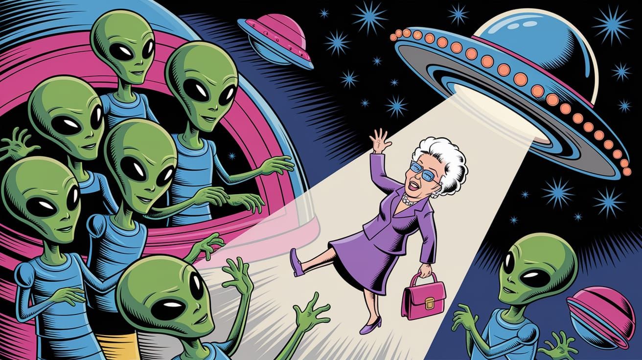 Comical Alien Abduction of a Flailing Grandma