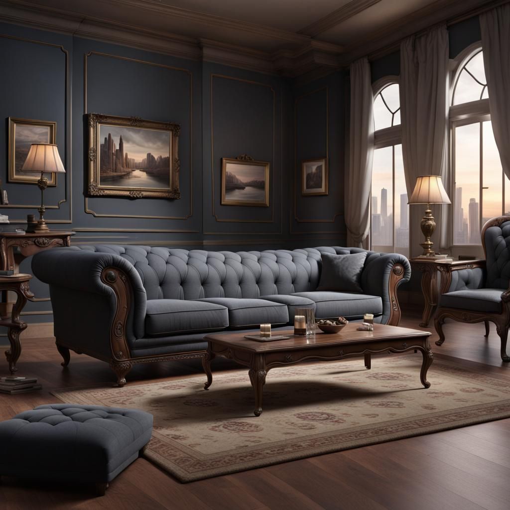 Detailed Matte Painting of a Comfortable Sofa