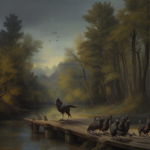 Wolves in a Majestic Forest Landscape, a Renaissance Masterp...