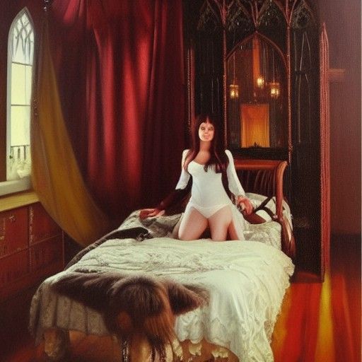 Gothic Princess in Bedroom as Oil Painting