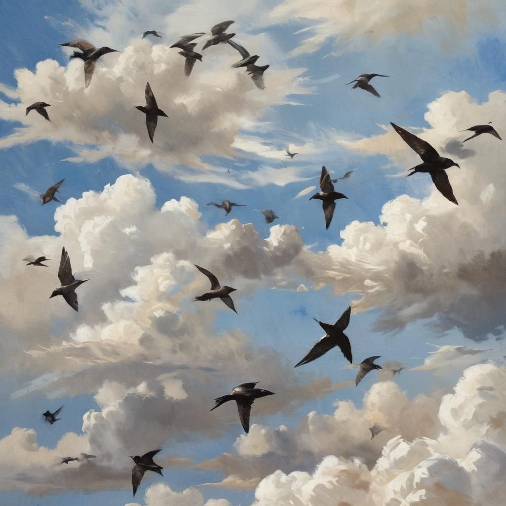 Swifts in Flight: Gouache Watercolor Impressionist Painting