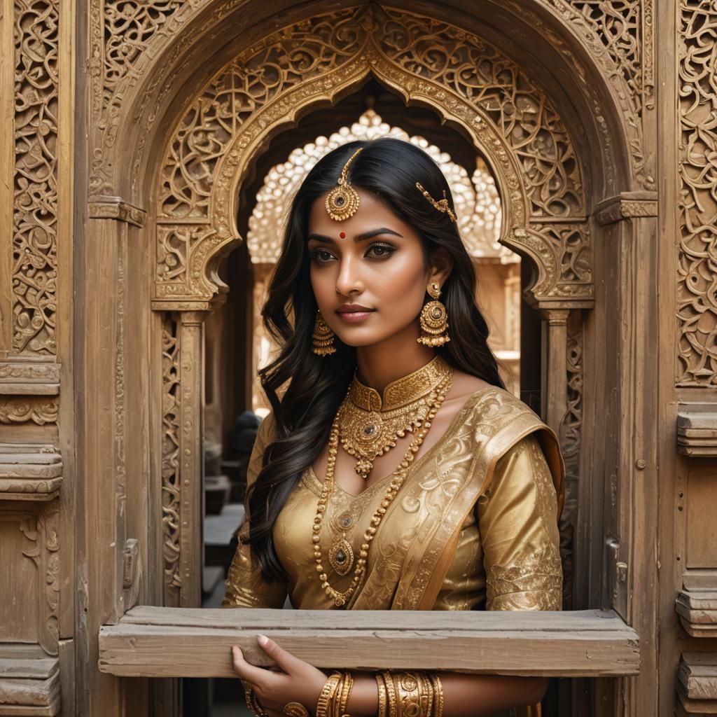Graceful Hindu Princess in Golden Palace