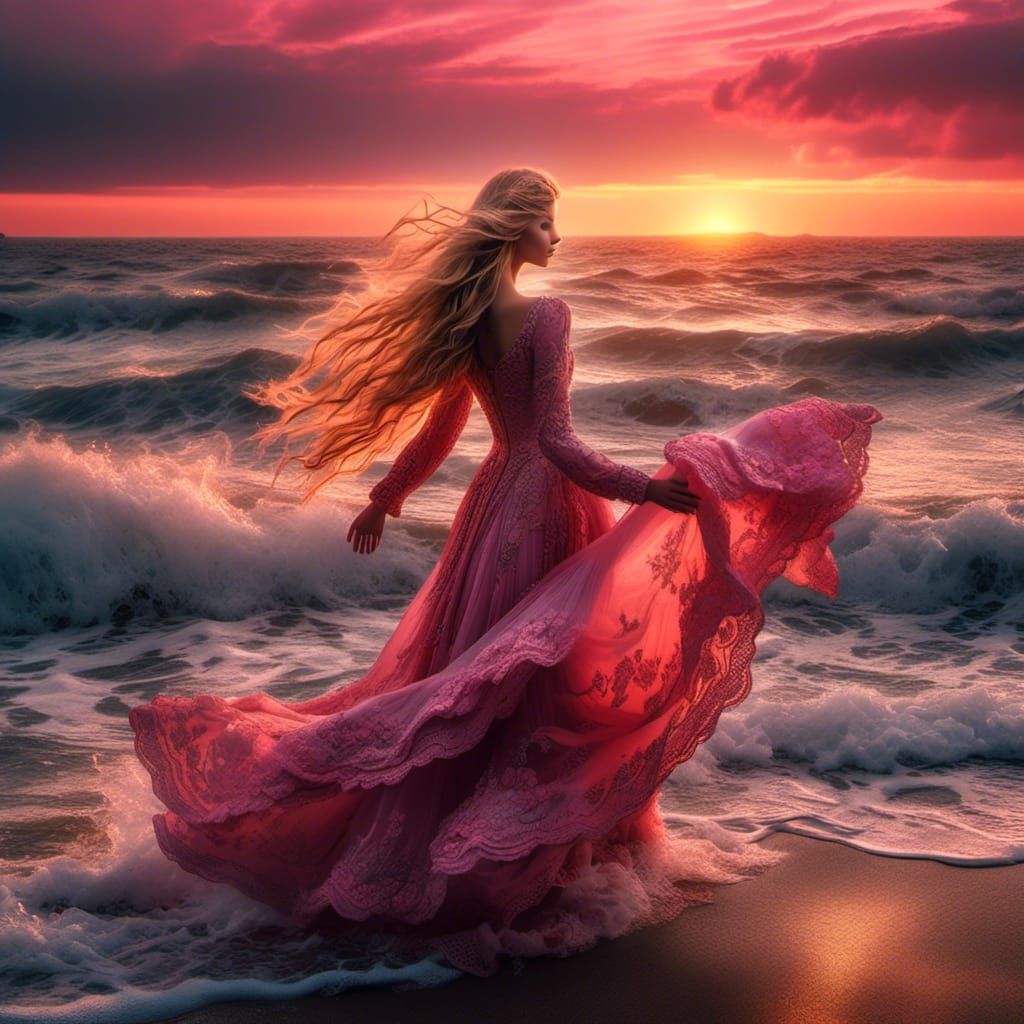 Aphrodite Emerges from the Sea at Sunset