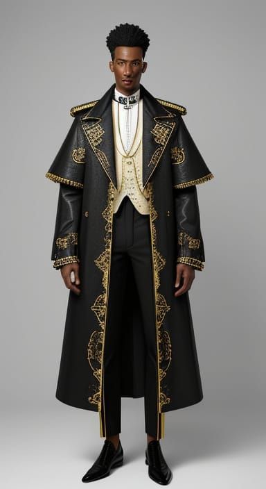 Afrofuturistic Victorian Fashion Illustration in Pencil Sket...