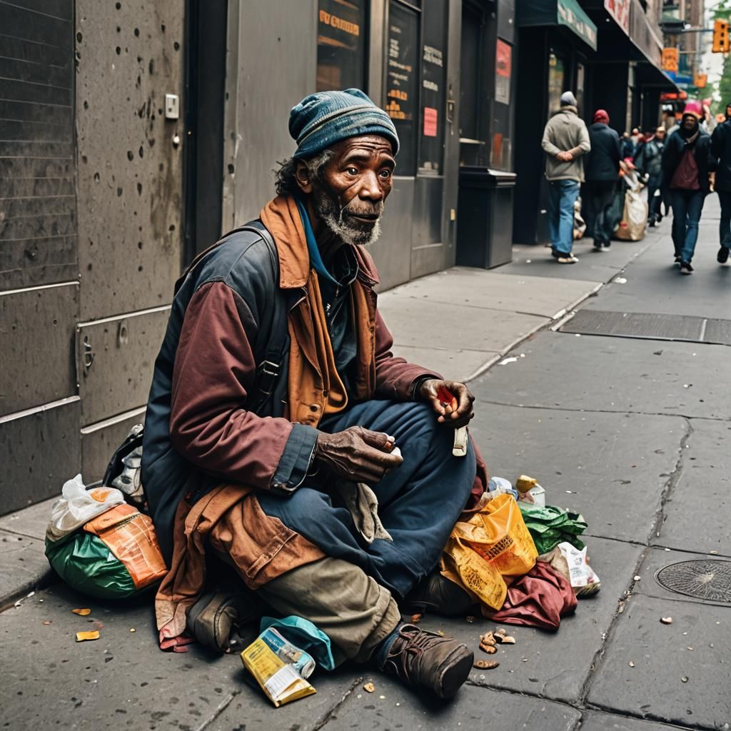 Vibrant Street Scene: Vagrant in New York City