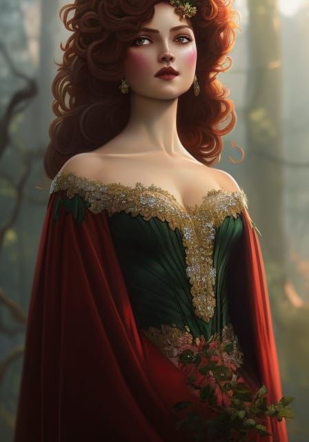 Red-Haired Princess Portrait in Rococo Style