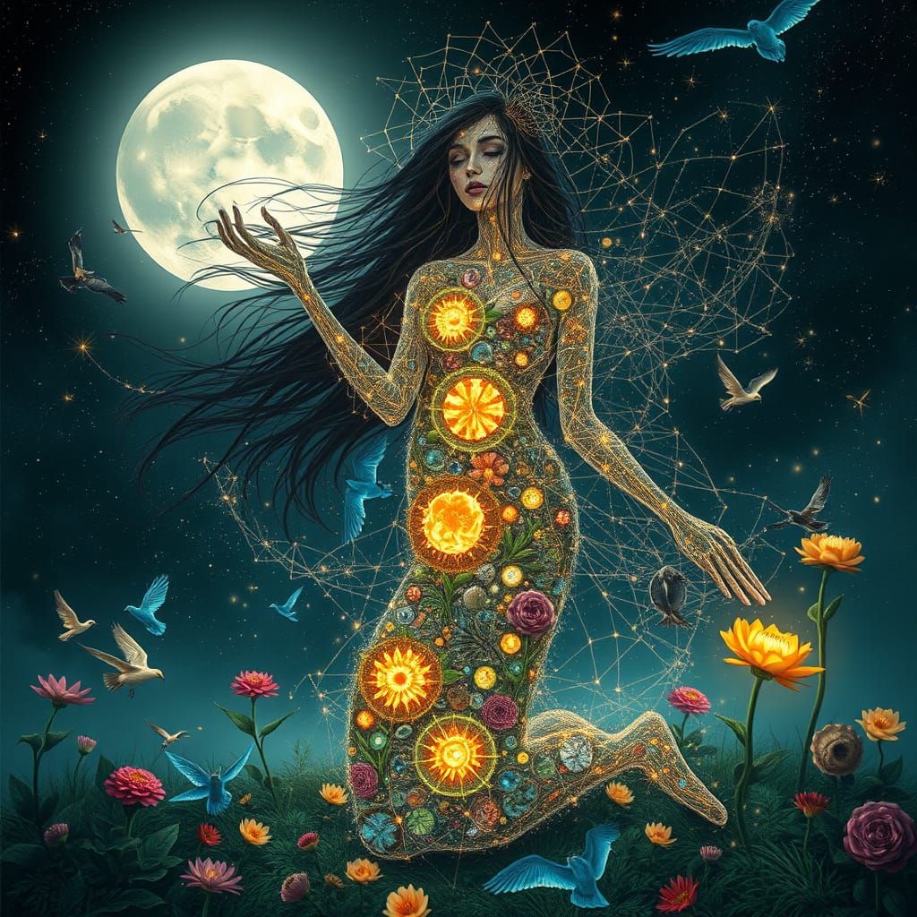 Surreal Goddess Embodied in Mythical Creatures and Lush Land...