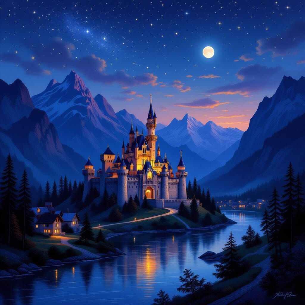 Majestic Castle Under Starry Night Sky