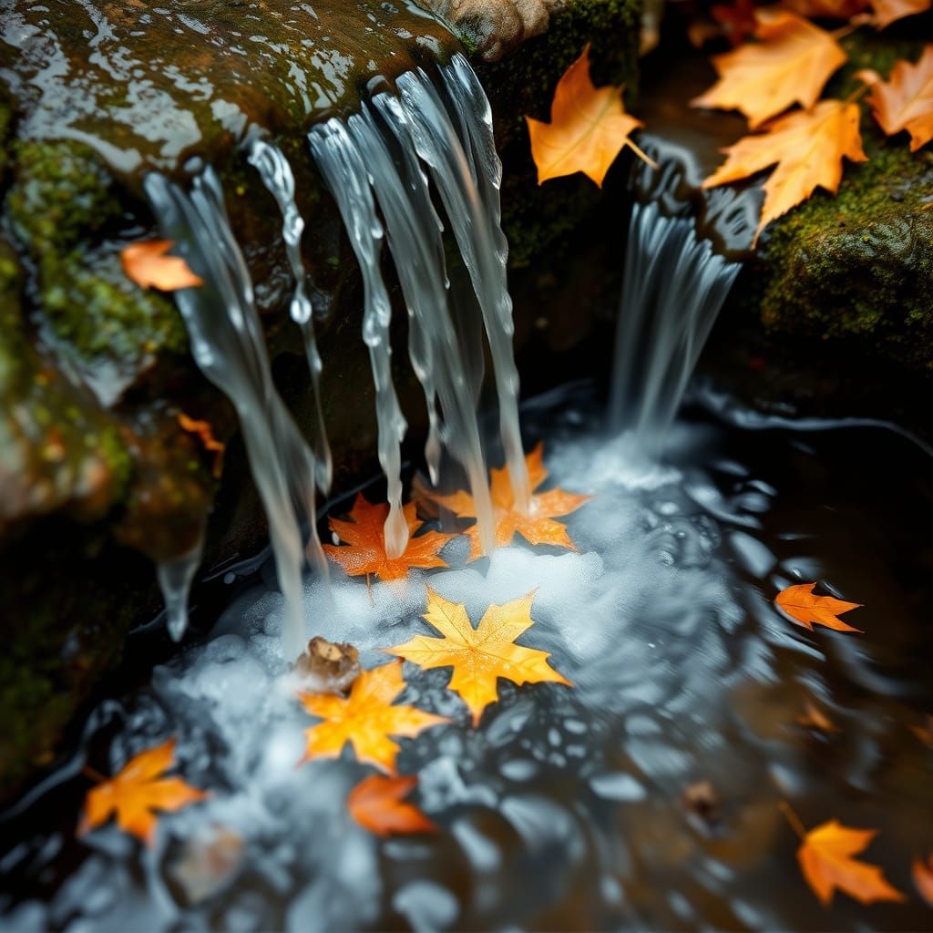 Sparkling Autumn Pool with Floating Leaves