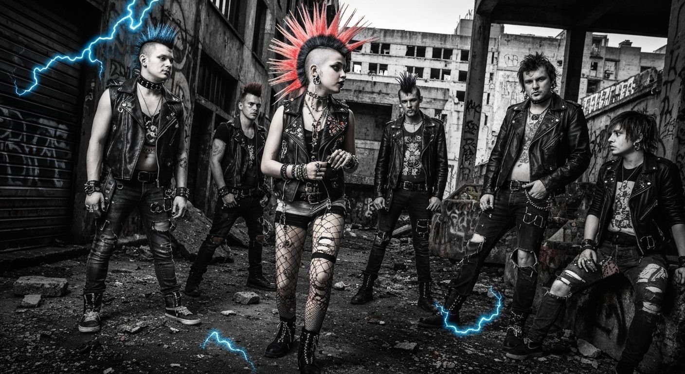 Gritty Urban Punk Rock Scene with Teenage Girl