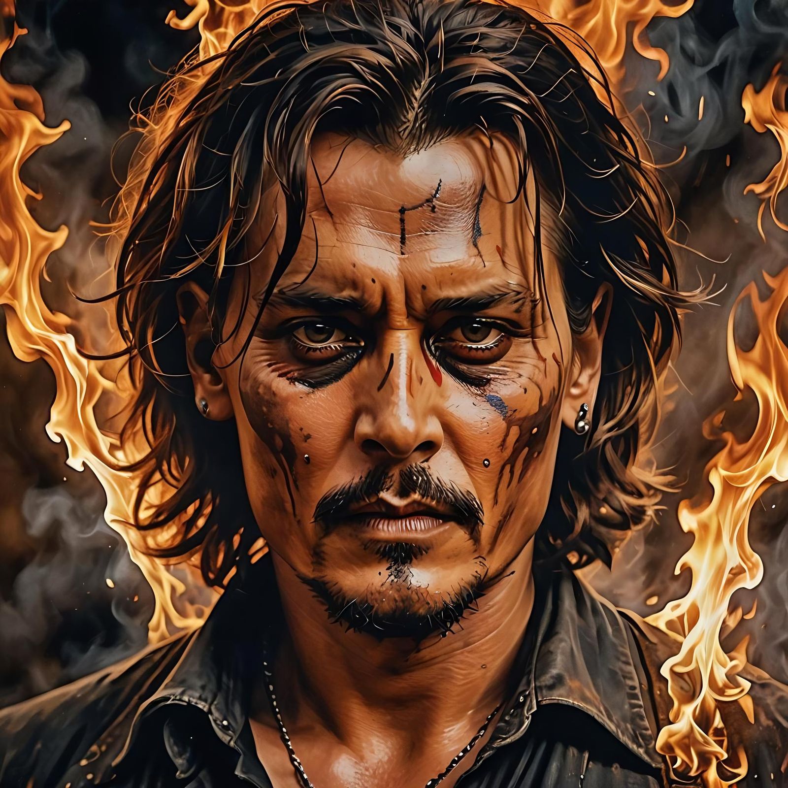 Burning Portrait in Hyperrealistic Style