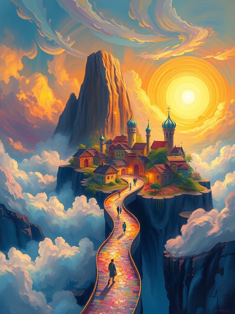 Dreamlike Village in Neo-Impressionist Style