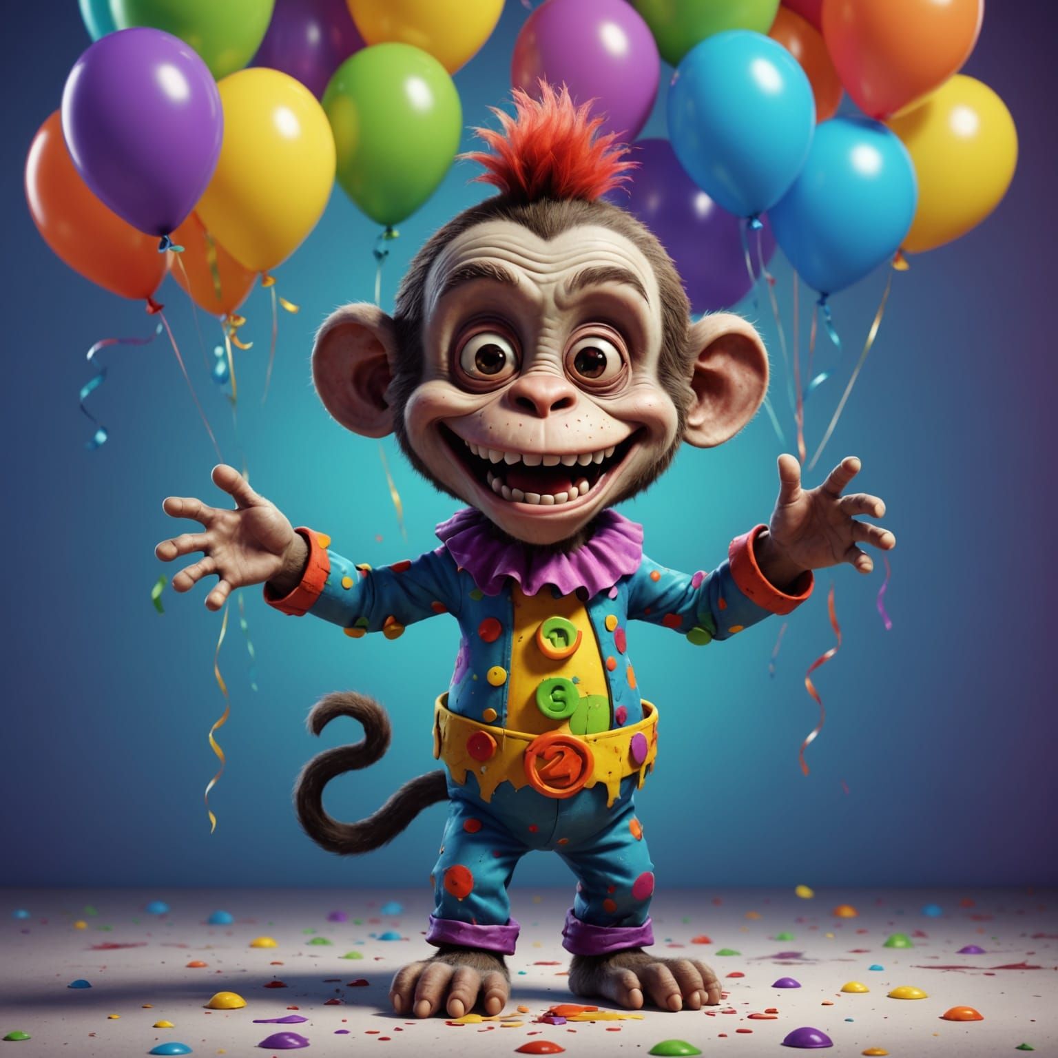 Happy Birthday Zombie Monkey Monster Clown in Vibrant 3D