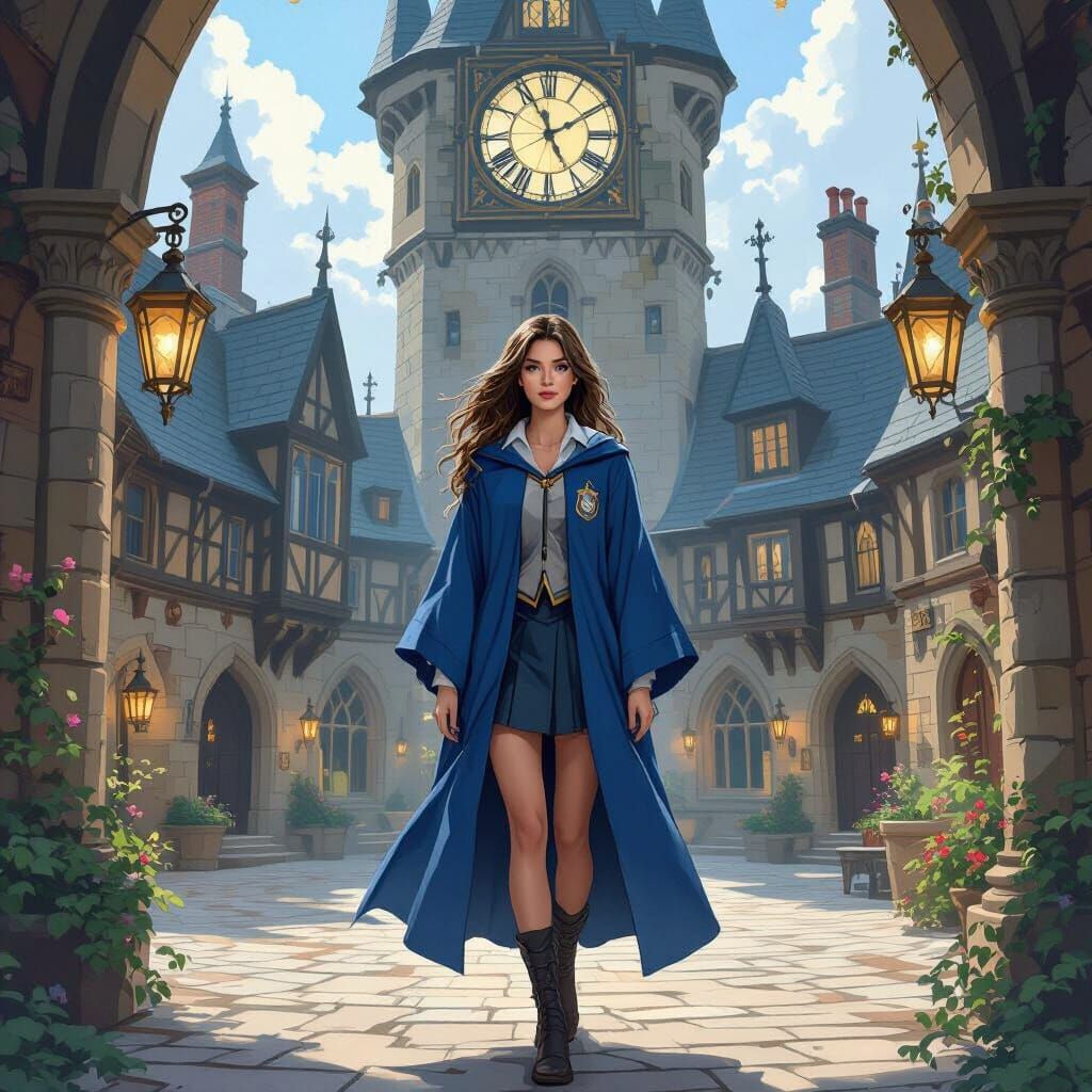 Ravenclaw Student in Hogwarts Clocktower Courtyard