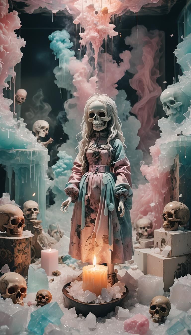 Vaporwave Etching: Moe Doll in Surreal Scene