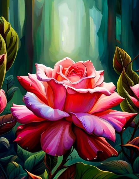 Melting Pink Metal Rose with Gold Filigree