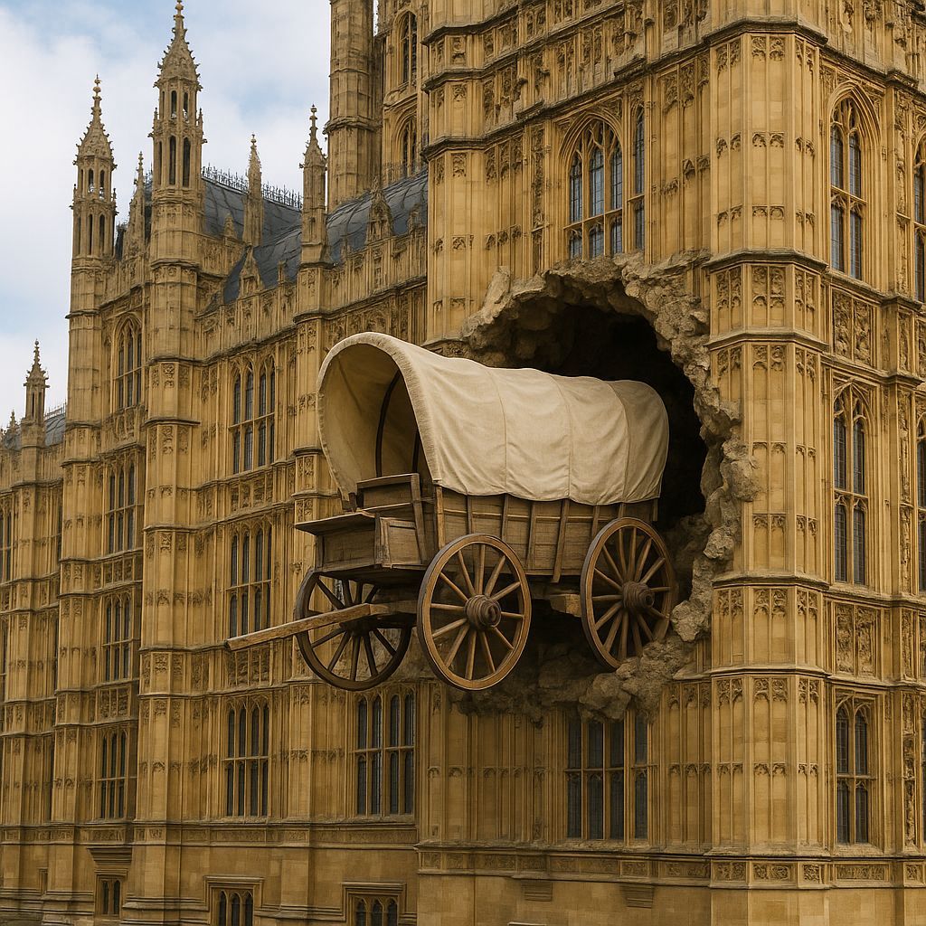 Old West Wagon Crashes Into Parliament