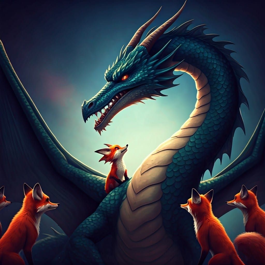 Mother Dragon Defends Her Young Against Foxes in Epic Fantas...