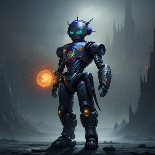 Fantastical Robot Kid in Detailed Matte Painting