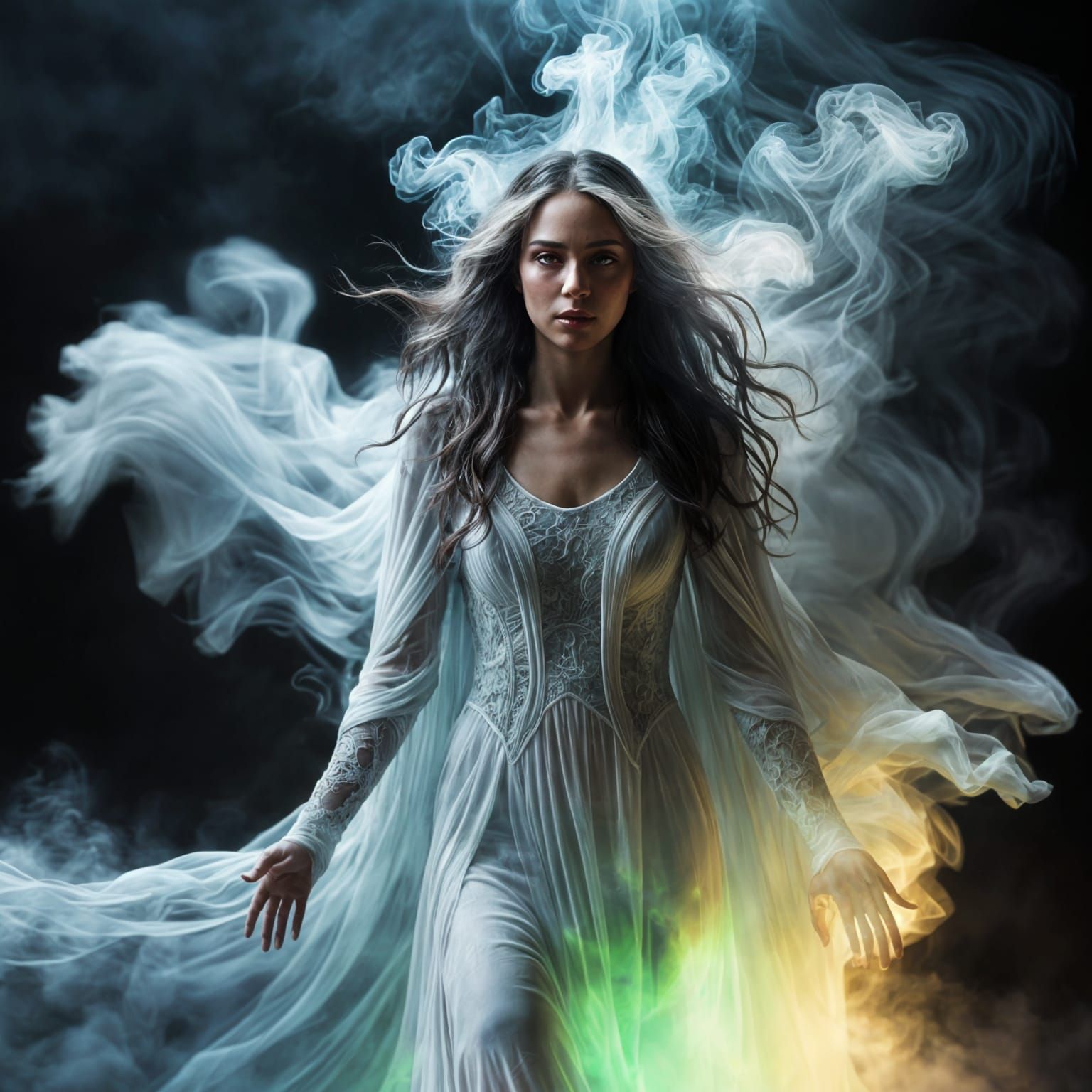 Ethereal Mist Witch in Hyperrealistic Style