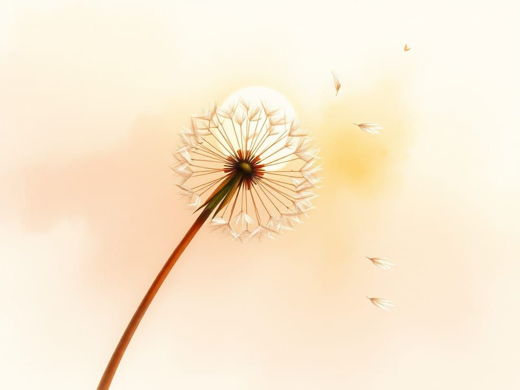 Dazzling Watercolour Dandelion Explosion in Soft Golden Ligh...