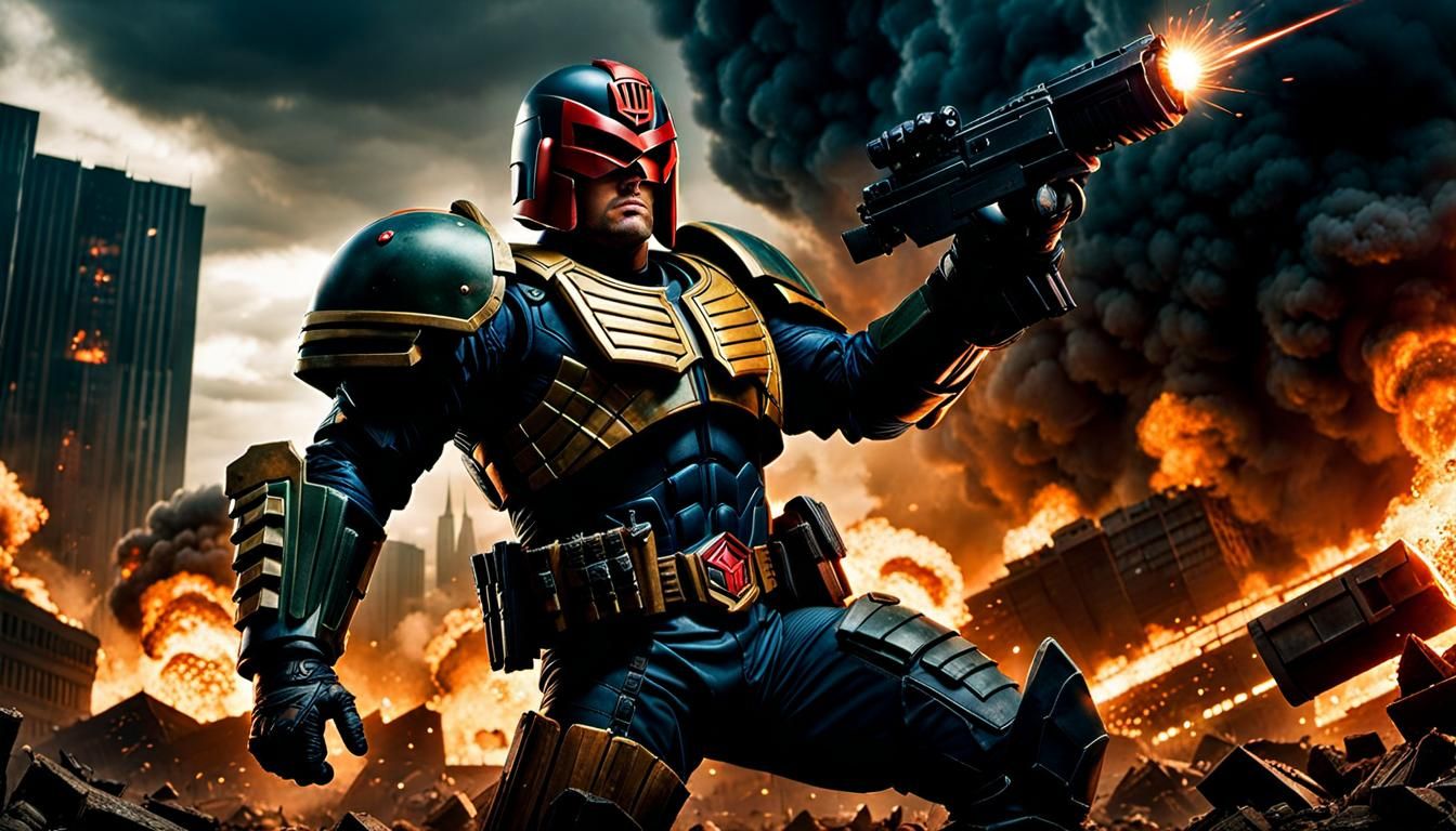 Judge Dredd in Apocalyptic Action Scene