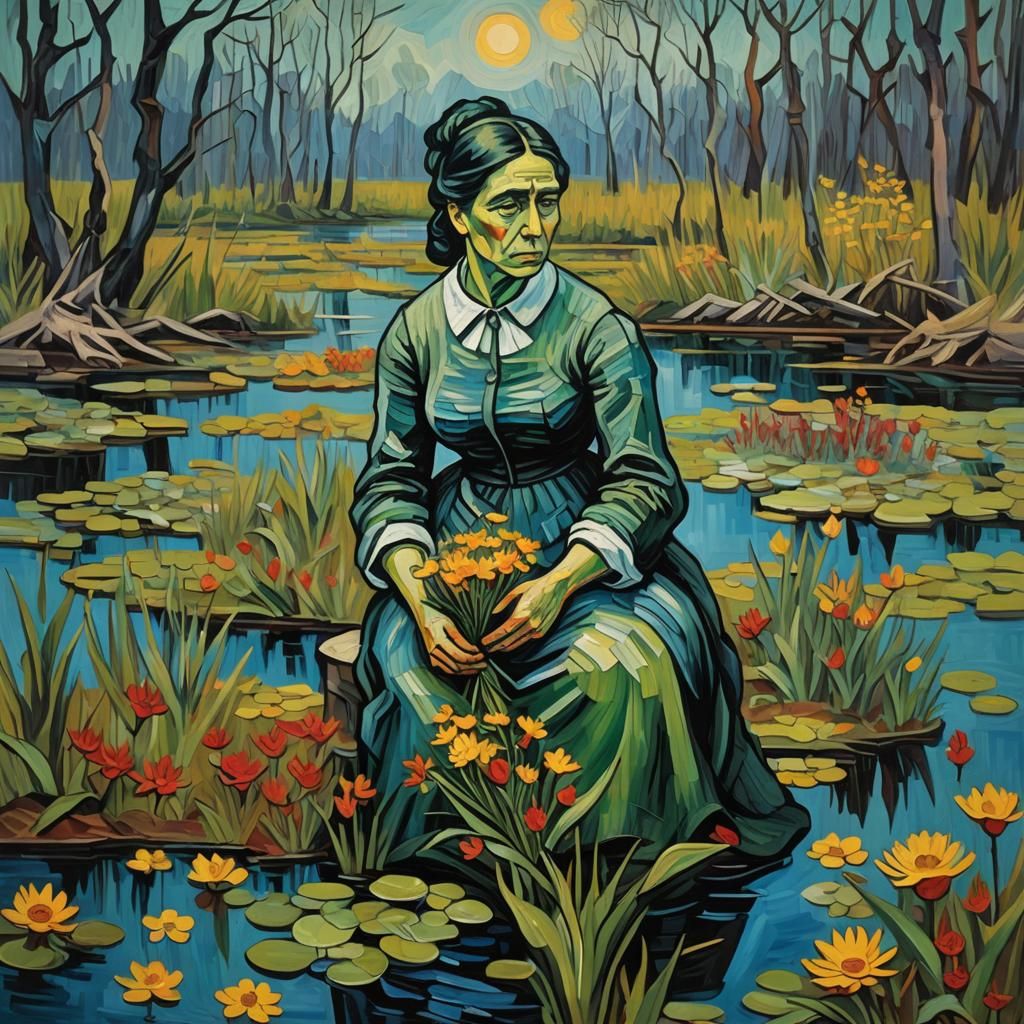 Sad Lady in Colorful Swamp: Impasto Impressionism
