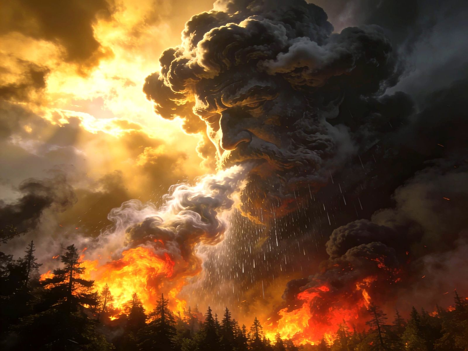 Giant Face Cloud Douses Blazing Forest with Storm